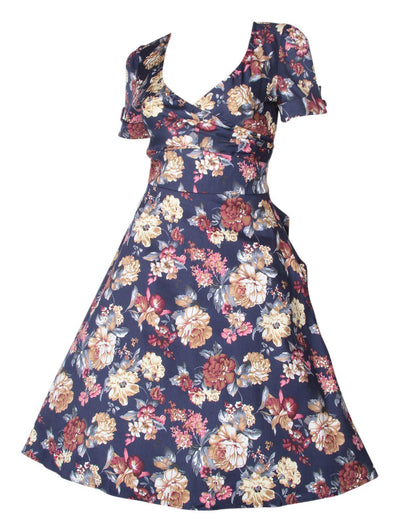 Kathy Short Sleeves Floral Swing Dress in Blue
