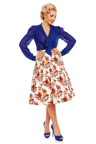 Ruth High Waisted Pleated Floral Skirt in White