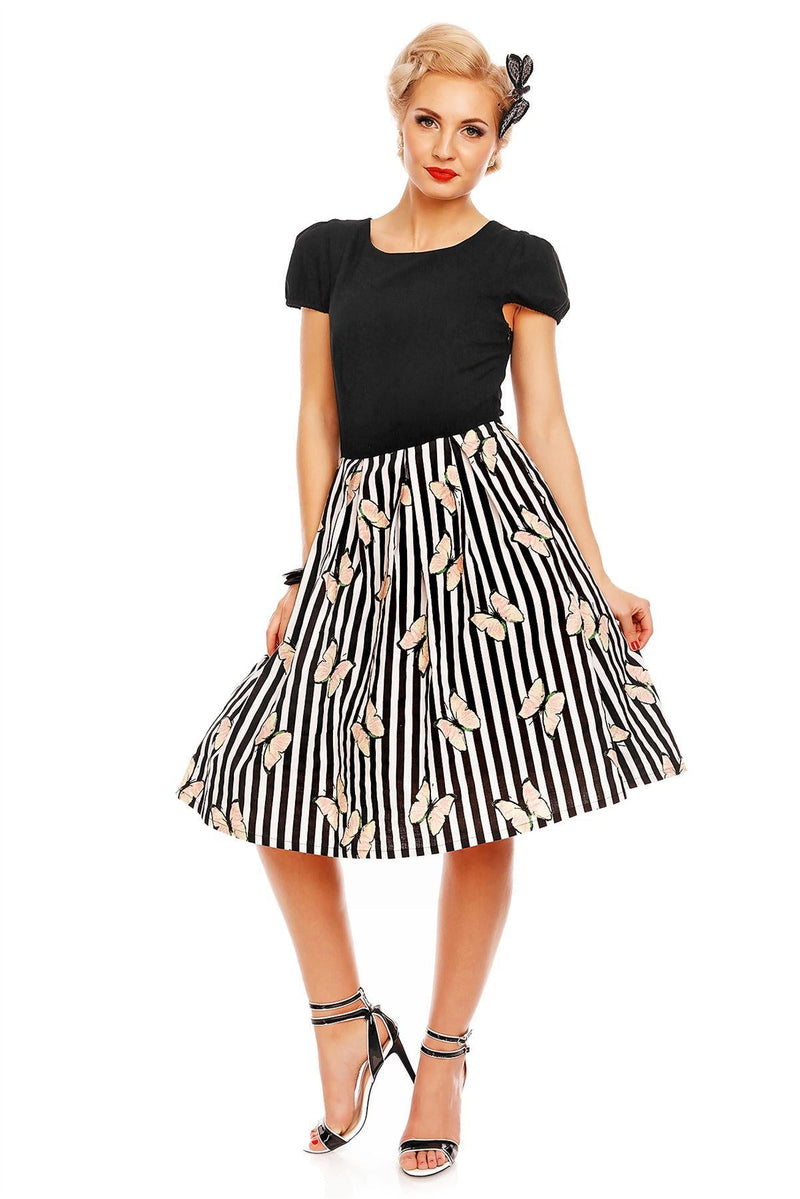 Vanessa 50s Cap Sleeve Dress in Black Butterfly