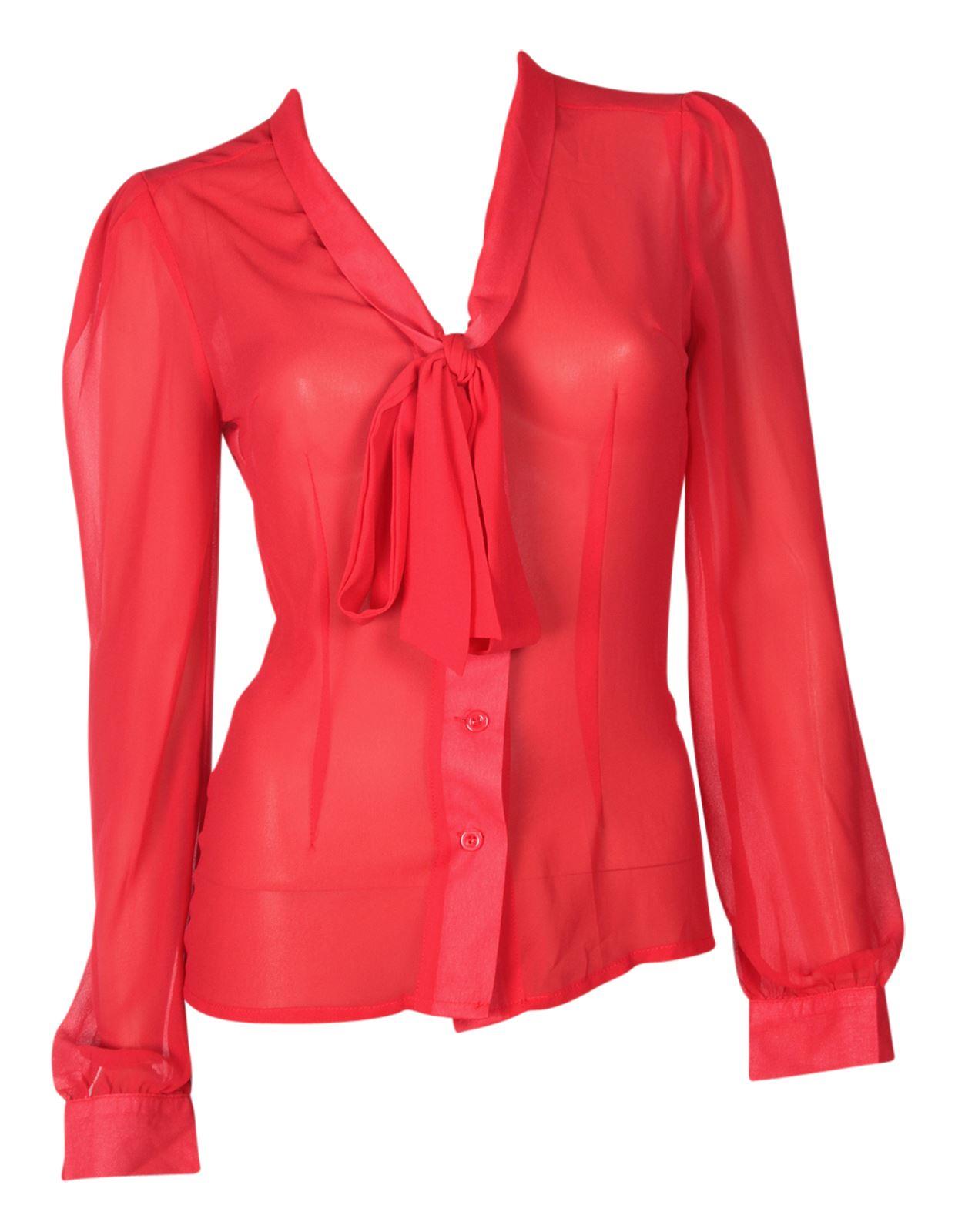 Margaret Long Sleeve Chiffon Blouse in Red
