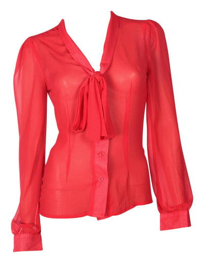 Margaret Long Sleeve Chiffon Blouse in Red