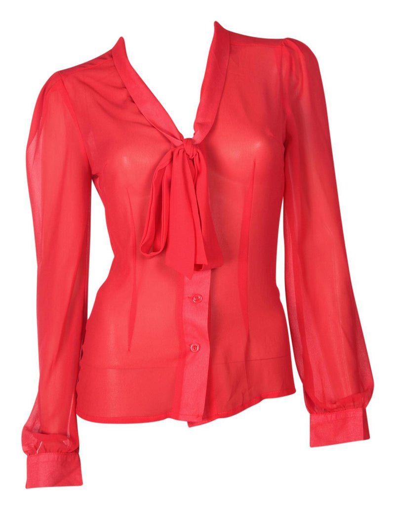 Margaret Long Sleeve Chiffon Blouse in Red