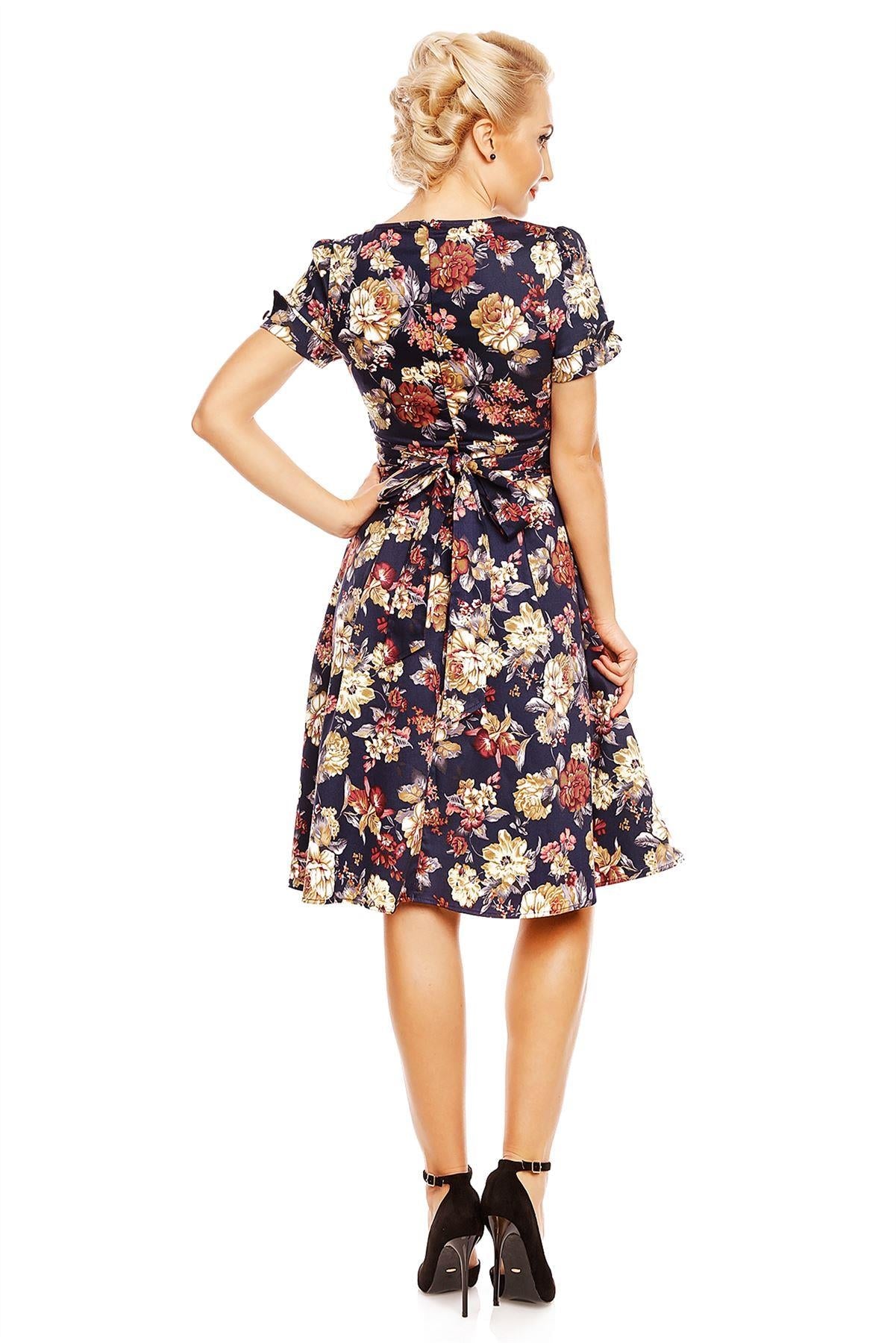 Kathy Short Sleeves Floral Swing Dress in Blue