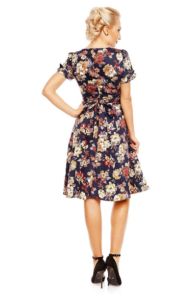 Kathy Short Sleeves Floral Swing Dress in Blue