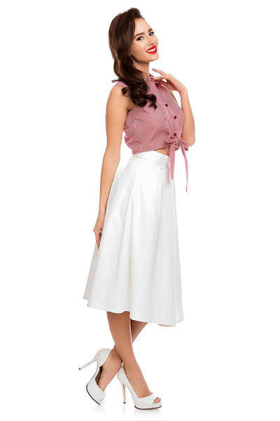 Clementine Checked Cropped Tie Button Top in Red-White