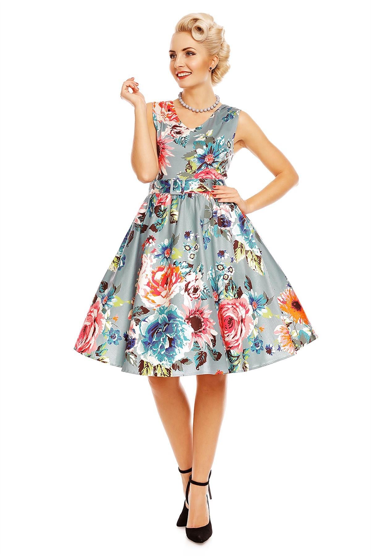 Petal Vintage Floral Swing Dress in Pale Blue