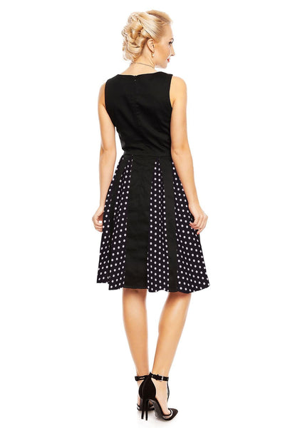 Judith Cotton Retro Pleated Dress in Black Polka Dots