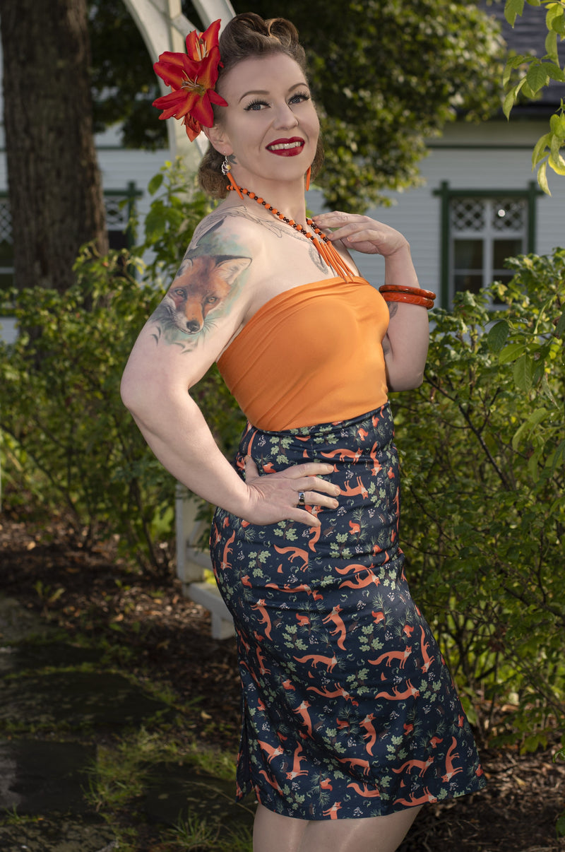 Falda Chic Vintage Inspired Pencil Skirt in Fun Fox Print