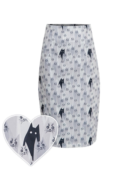 Falda Chic Vintage Inspired Cat Print Pencil Skirt