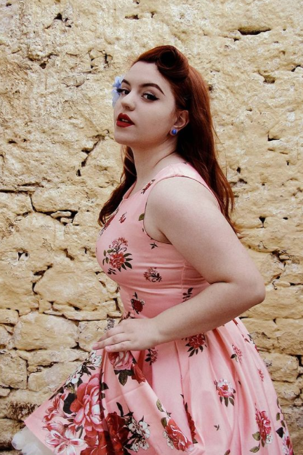 Annie Vintage Raising Flowers Swing Dress in Pink