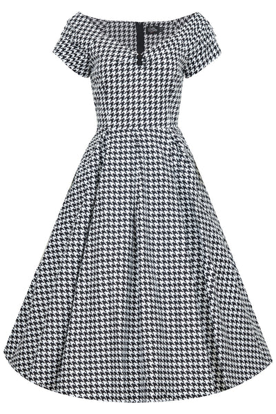 Women's Retro Off Shoulder Dogtooth Print Swing Dress