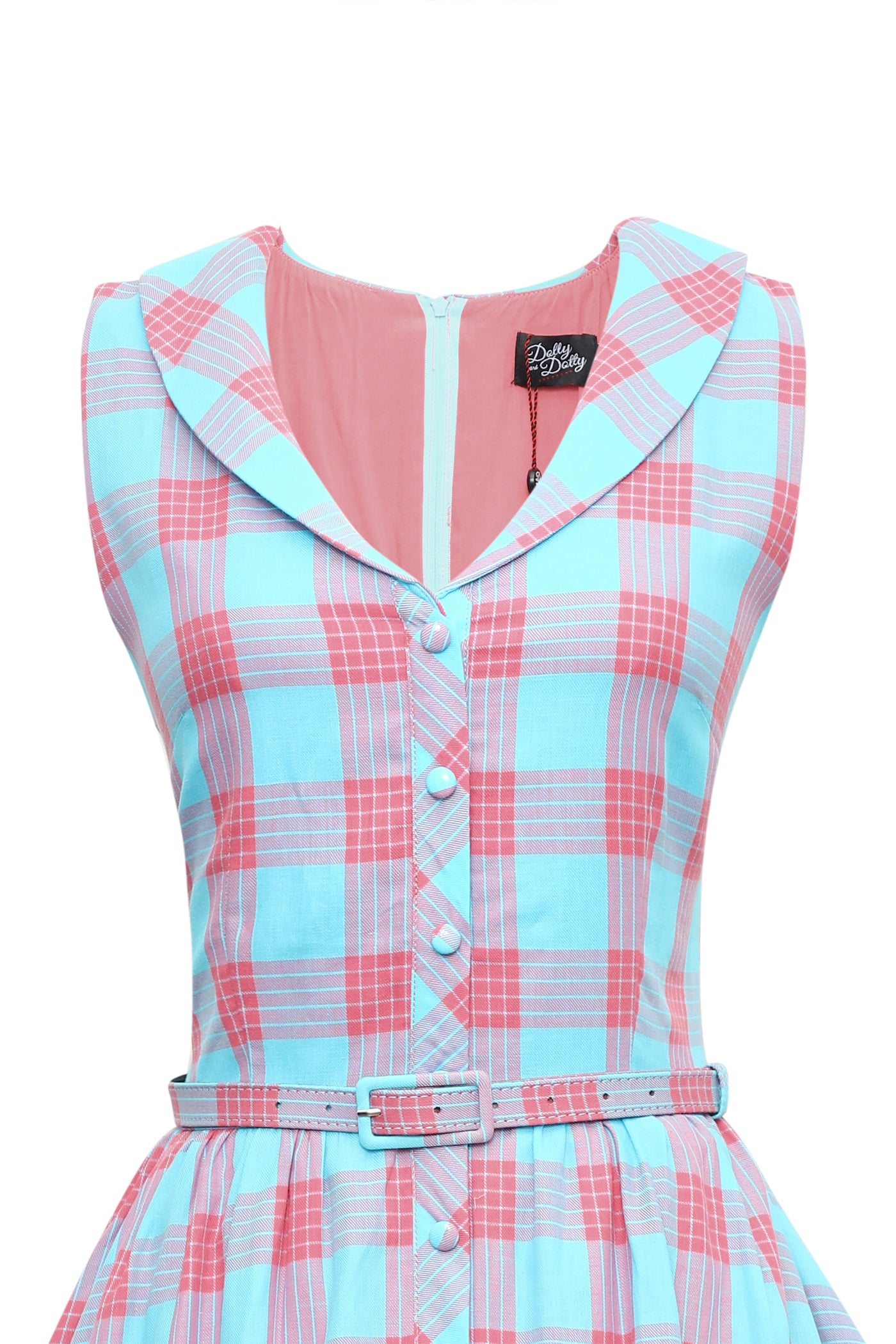 Maverick Luxury Blue & Pink Check Sleeveless Flared Dress