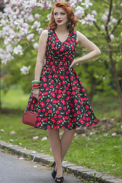 Women's Crossover Bust Cherry Swing Dress