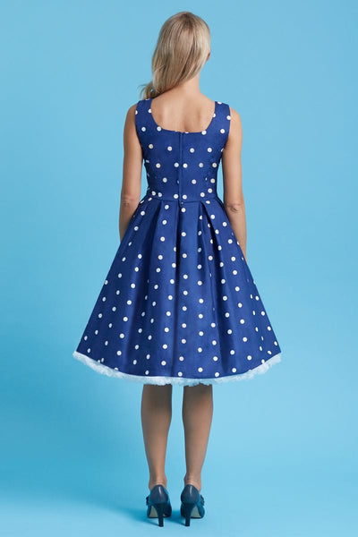 Amanda Scoop Neck Swing Dress Blue/White Polka