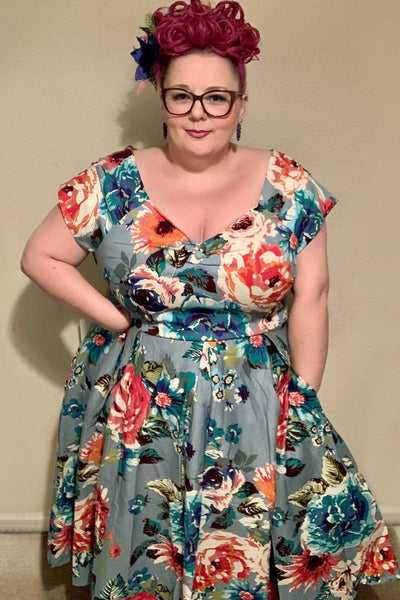 Woman's Off Shoulder Blue Floral Swing Dress