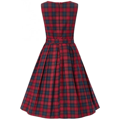 Annie Retro Check Swing Dress in Red/Blue