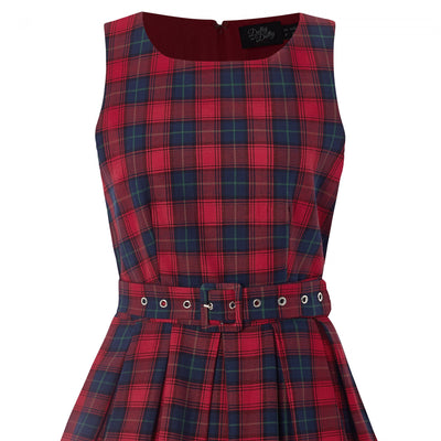 Annie Retro Check Swing Dress in Red/Blue