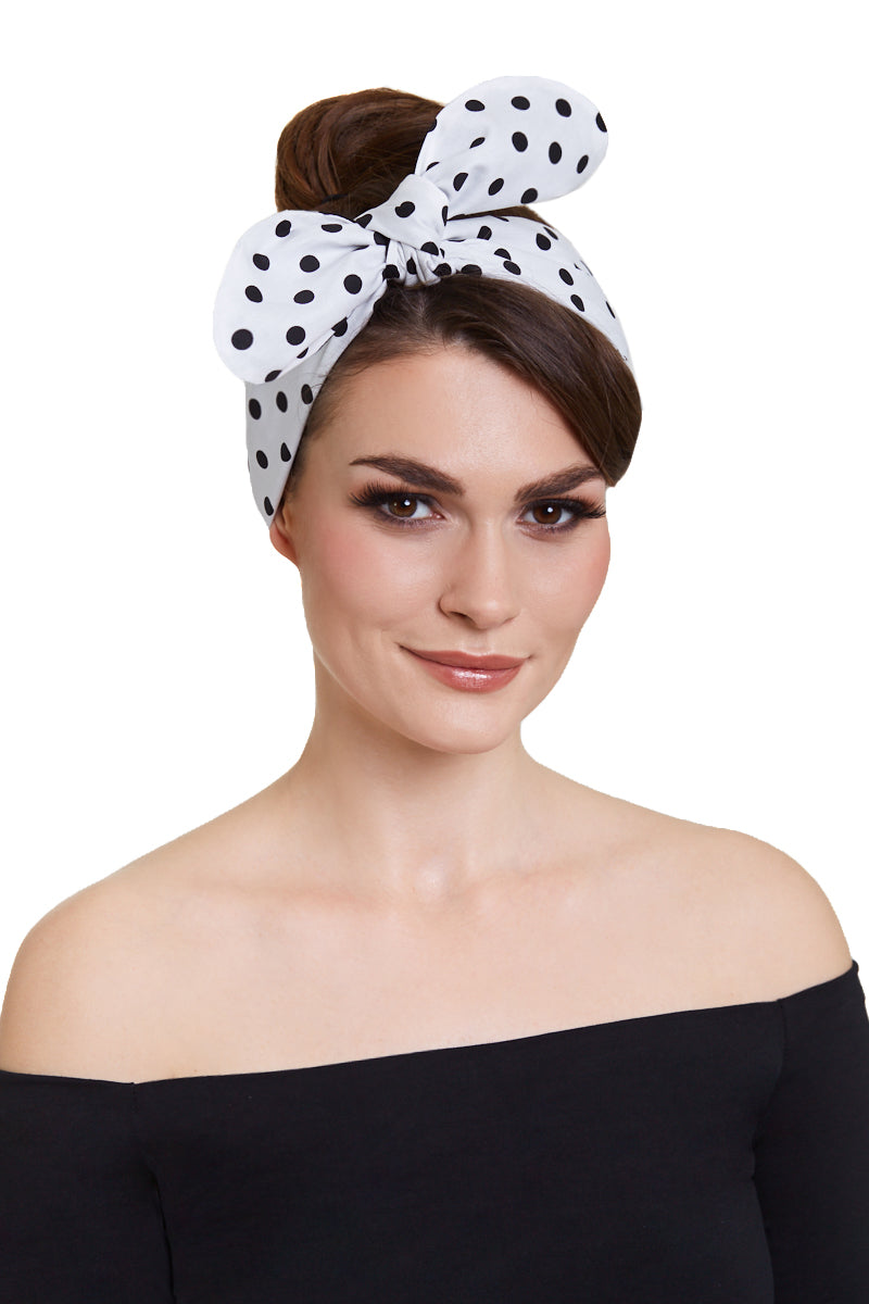 Rockabilly Headband in Beige and Black Polka Dots