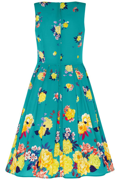 Annie Retro Raising Flowers Swing Dress in Turquoise