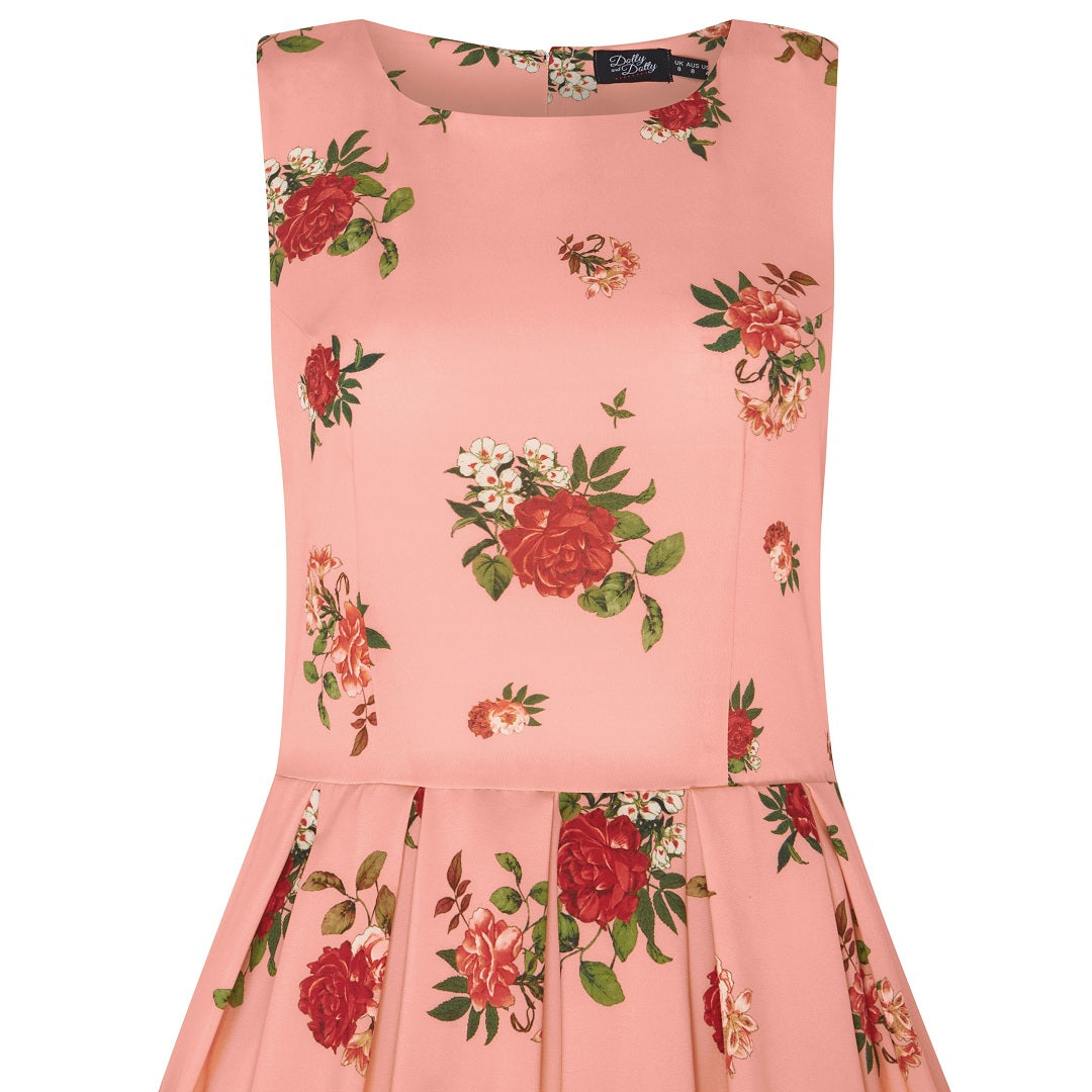 Annie Vintage Raising Flowers Swing Dress in Pink