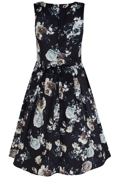 Annie Raising Floral Swing Dress in Black and White