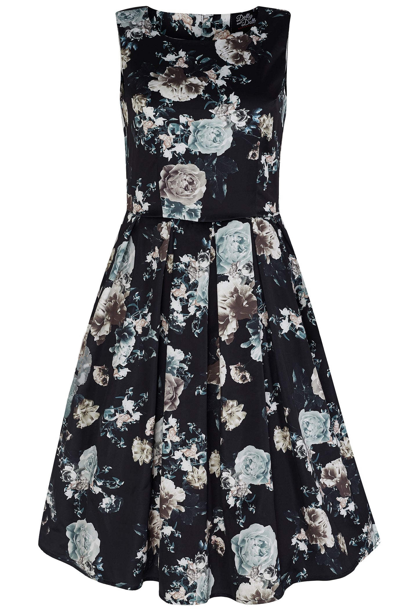 Annie Raising Floral Swing Dress in Black and White