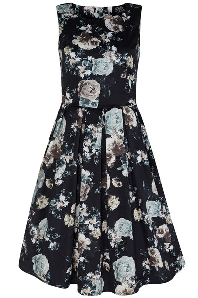 Annie Raising Floral Swing Dress in Black and White