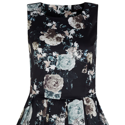 Annie Raising Floral Swing Dress in Black and White