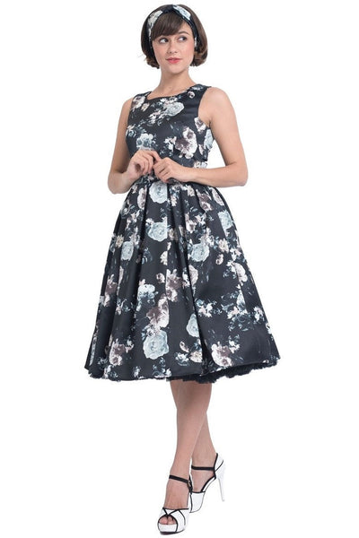 Annie Raising Floral Swing Dress in Black and White