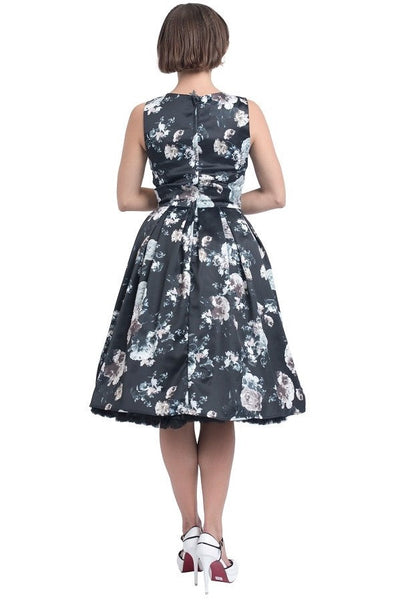 Annie Raising Floral Swing Dress in Black and White