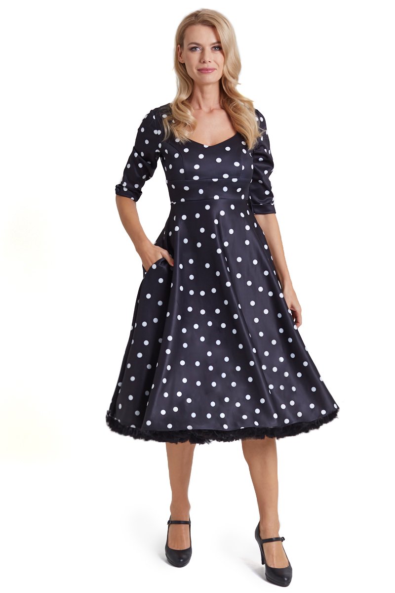 Scarlette Long Sleeved Black & White Polka Dot Midi Dress2