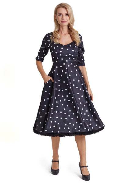 Scarlette Long Sleeved Black & White Polka Dot Midi Dress2