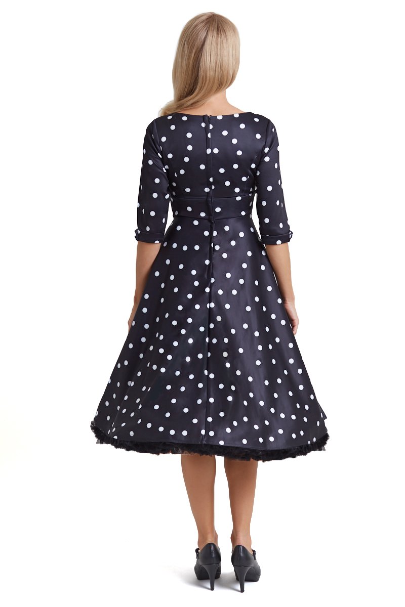 Scarlette Long Sleeved Black & White Polka Dot Midi Dress4