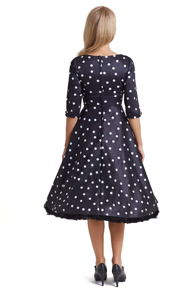 Scarlette Long Sleeved Black & White Polka Dot Midi Dress4