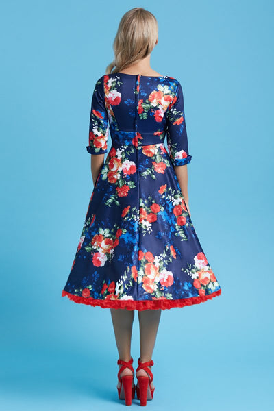 Scarlette Long Sleeved Navy Floral Midi Dress4
