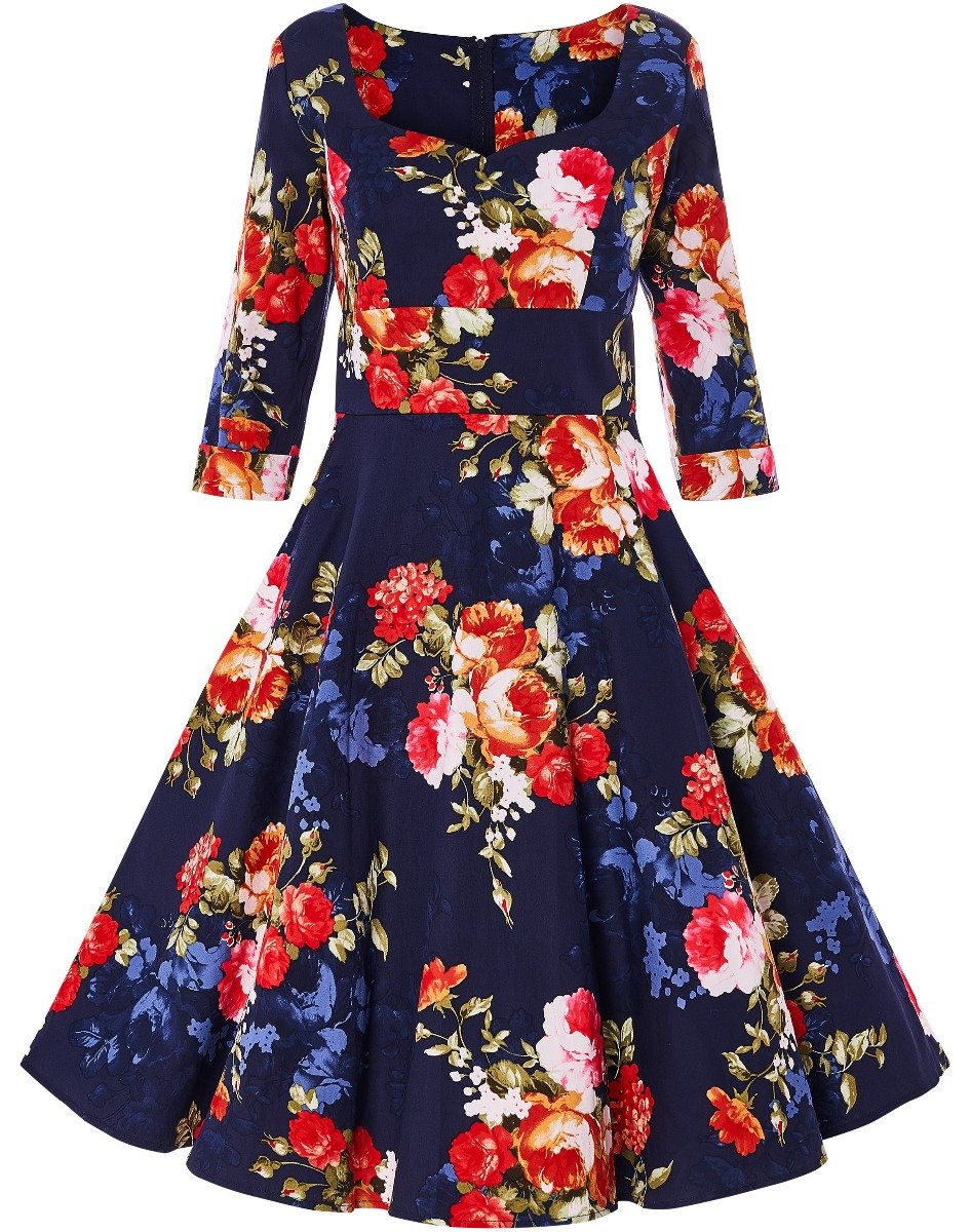 Scarlette Long Sleeved Navy Floral Midi Dress5