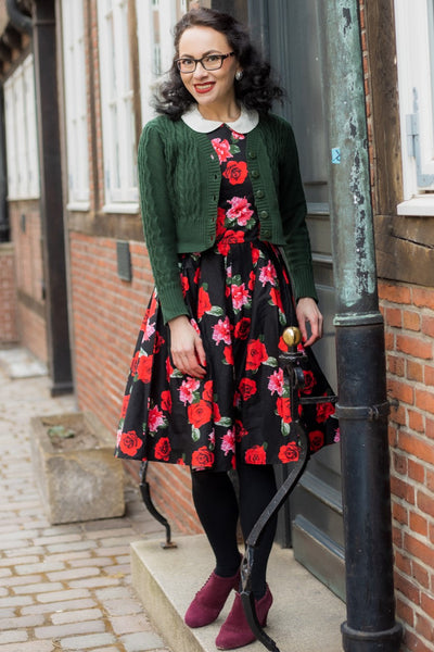 Annie Black and Red Roses Swing Dress