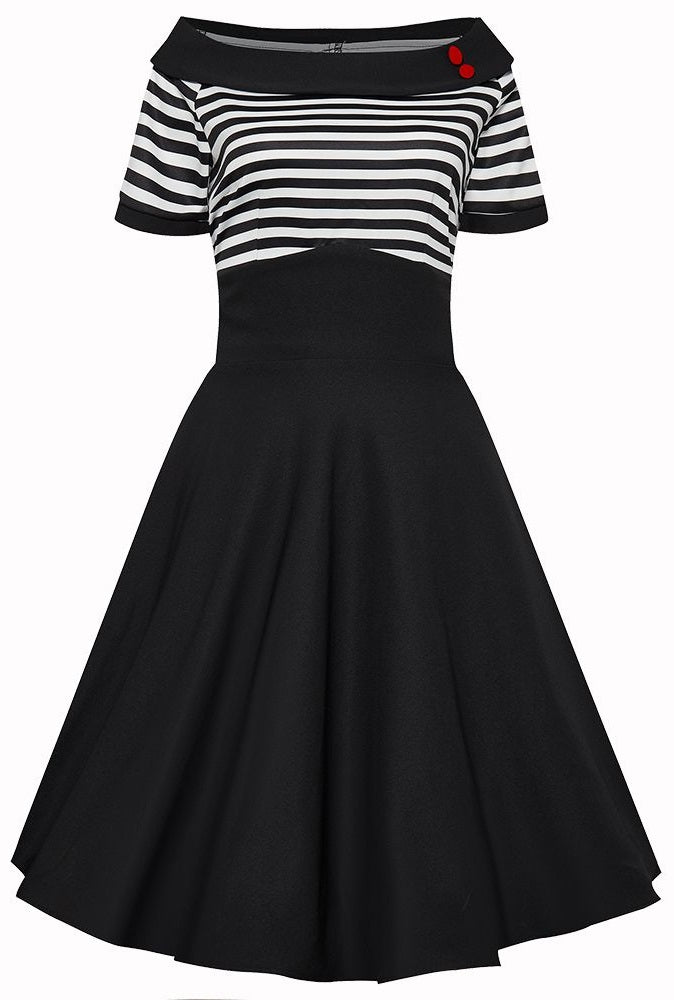Darlene Mariner Striped Top Retro Swing Dress in Black/White