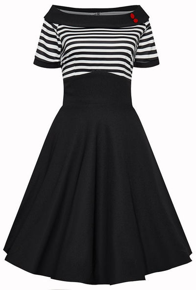 Darlene Mariner Striped Top Retro Swing Dress in Black/White