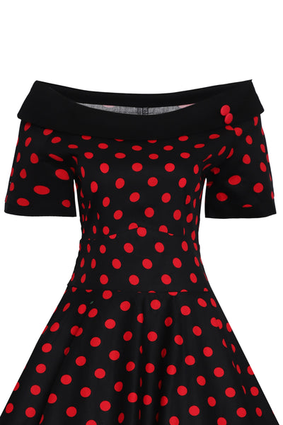 Darlene Rockabilly Black & Red Spot Swing Dress