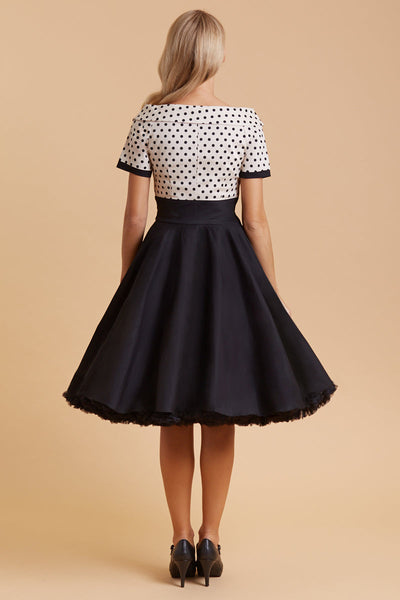 Darlene 50's Style Swing Dress in Sand Beige/Black Polka Dot