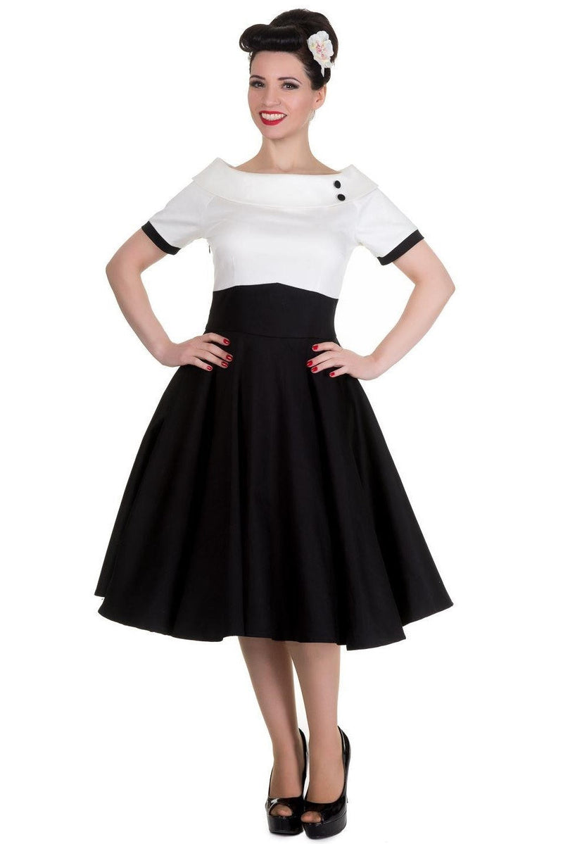 Darlene Retro Multi Tone Swing Dress in White-Black