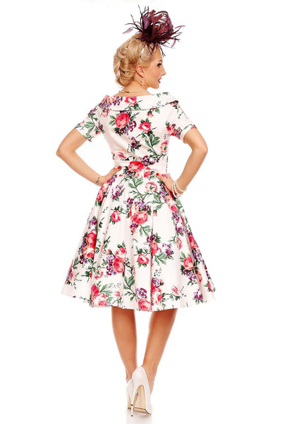 Darlene Retro White Floral  Swing Dress