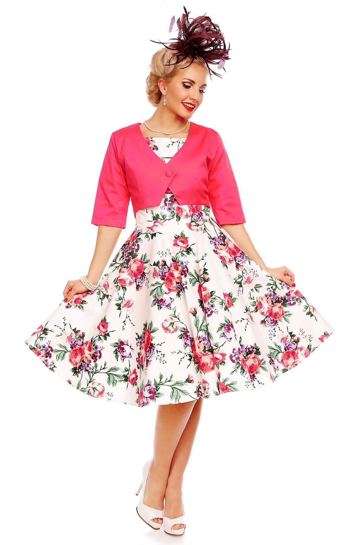 Darlene Retro White Floral  Swing Dress