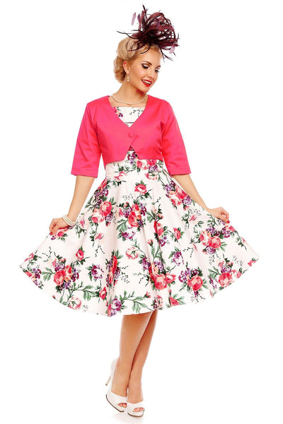 Darlene Retro White Floral  Swing Dress
