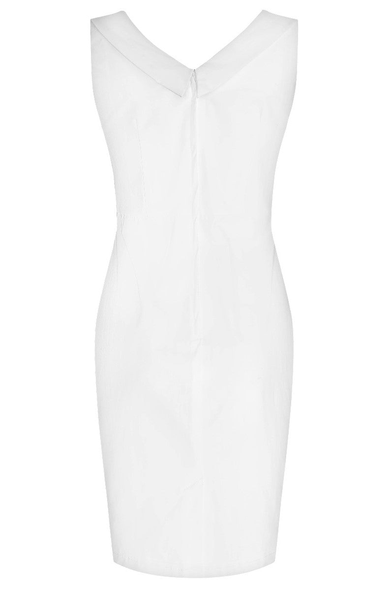 Georgette Ruffled Bust Tight Dress White & Black Polka Dots