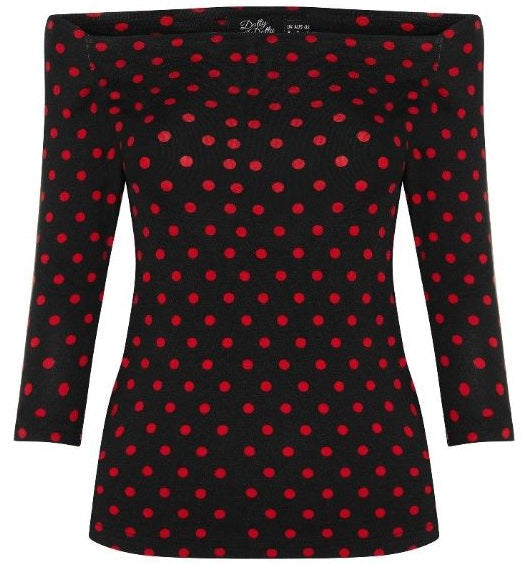 Gloria Bardot Polka Dot Rockabilly Top in Black/Red