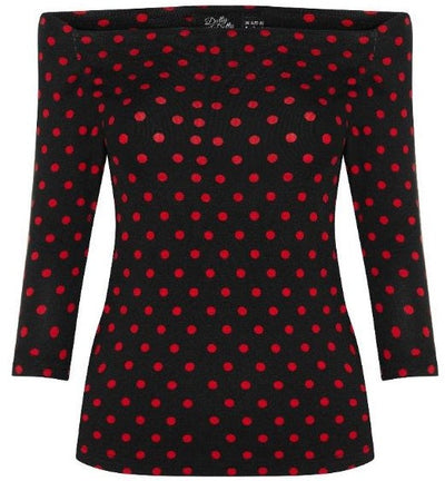 Gloria Bardot Polka Dot Rockabilly Top in Black/Red