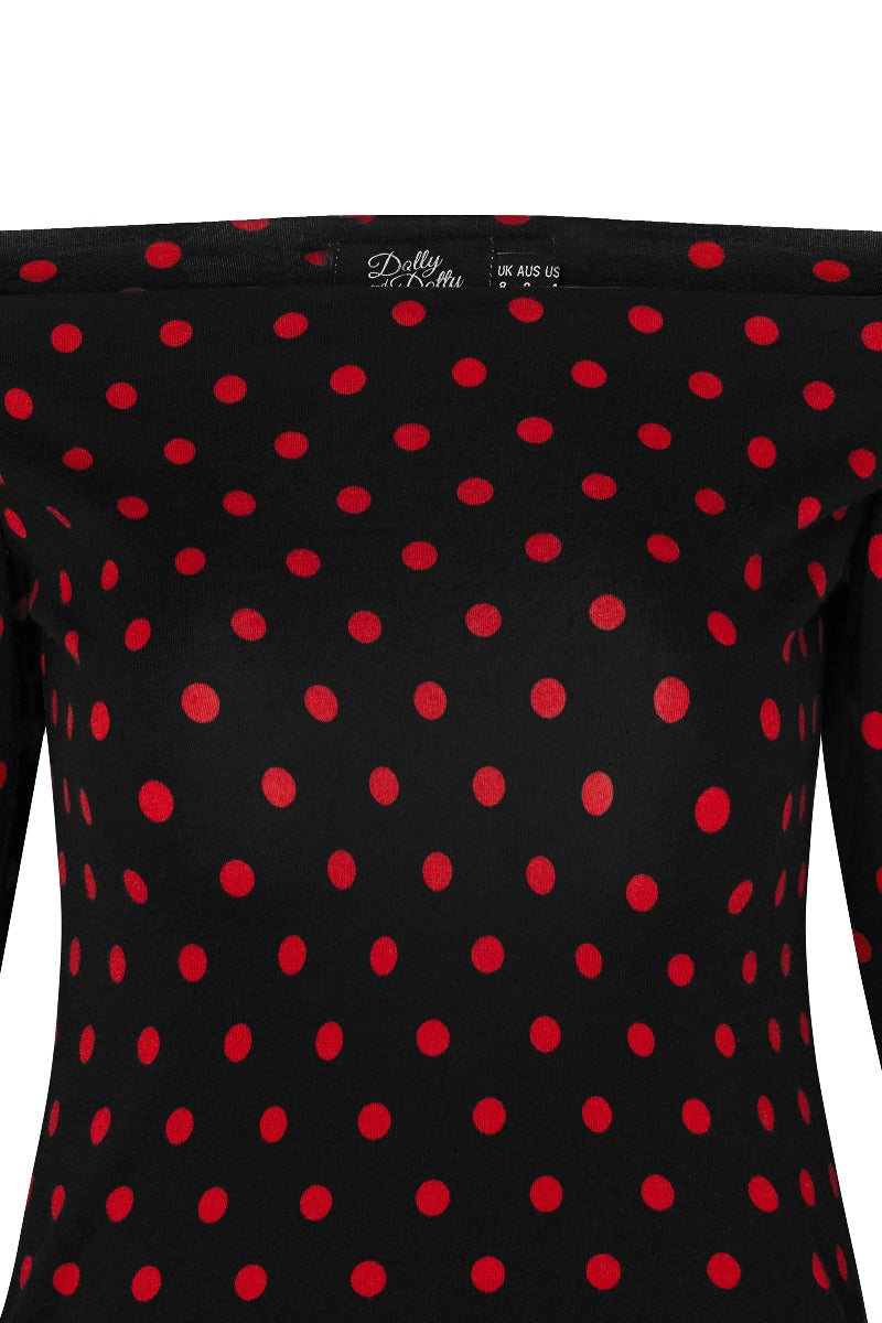 Gloria Bardot Polka Dot Rockabilly Top in Black/Red