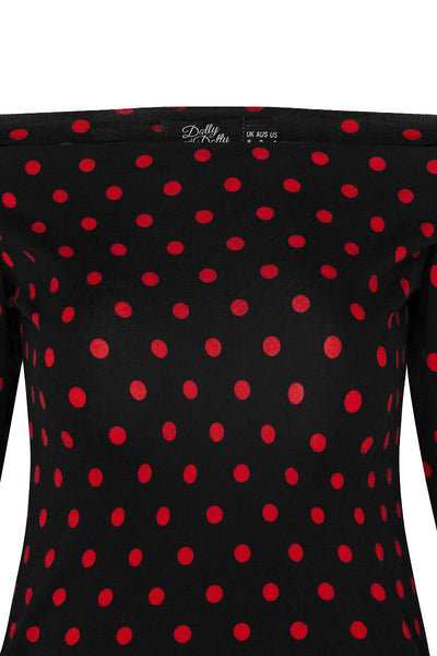 Gloria Bardot Polka Dot Rockabilly Top in Black/Red